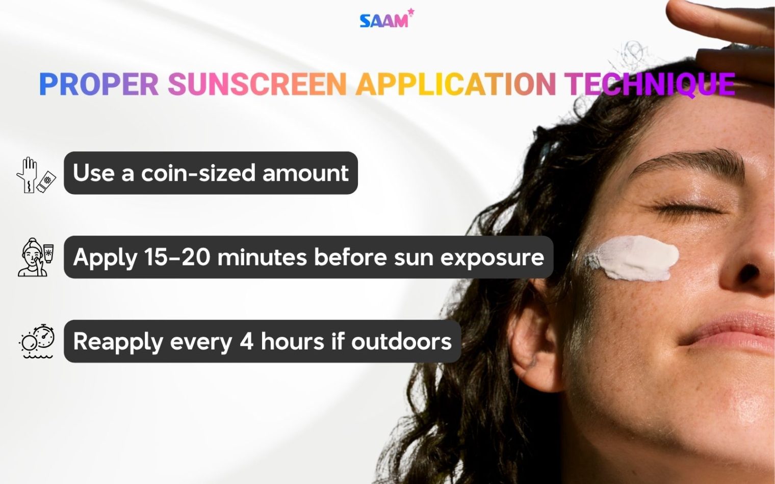 (1) Proper sunscreen application technique