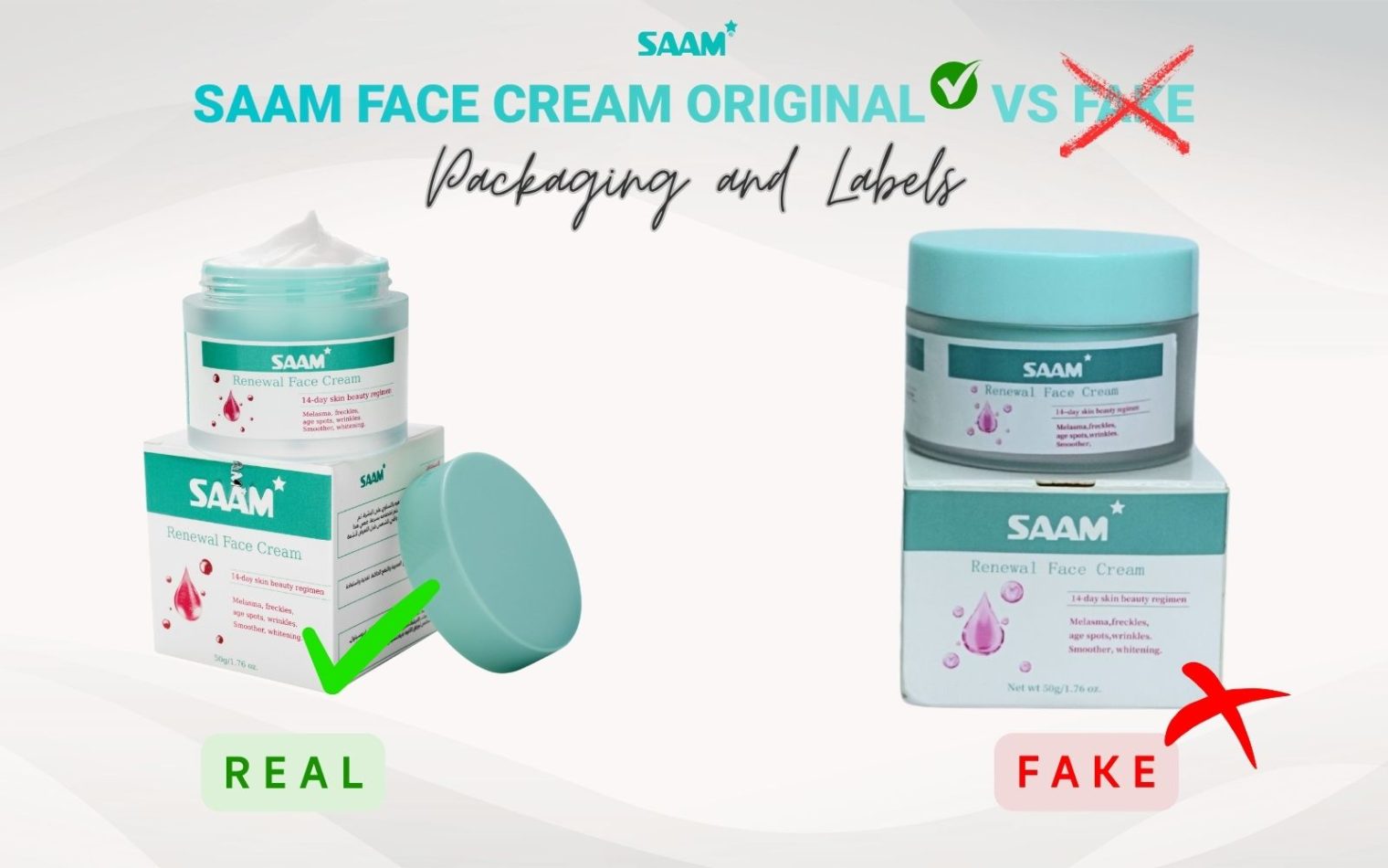 Packaging and labels between original and fake